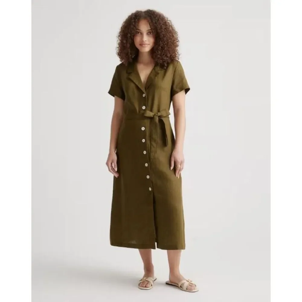 Quince | Dresses | Quince Womens 0 European Linen Button Front Dress  Martini Olive Xl | Poshmark